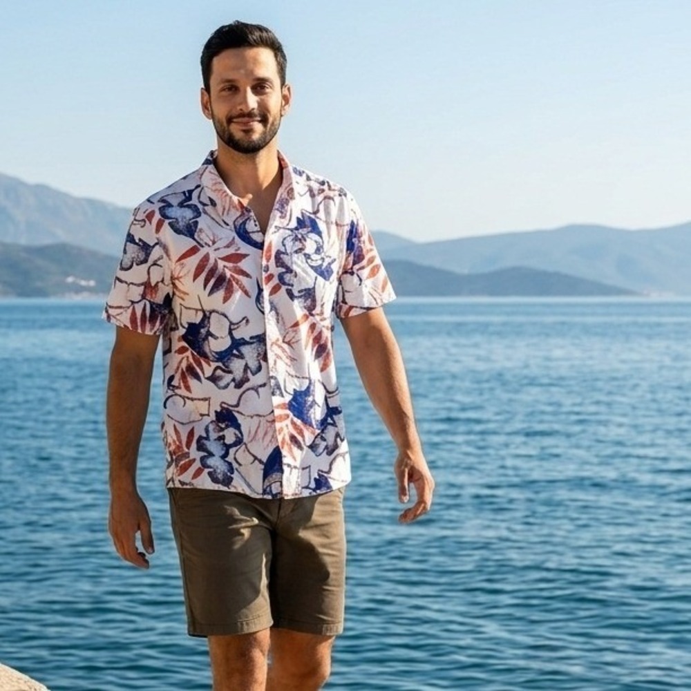 Columbia PFG Fisherman Button Up Tropical Swordfish Print Hawaiian Beach Size M